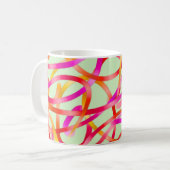カラフルなピンクおよびオレンジ抽象デザイン コーヒーマグカップ (正面左)