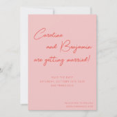 カラフルなピンクと赤のスクリプト手書き結婚式 セーブザデート (正面)