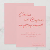 カラフルなピンクと赤のスクリプト手書き結婚式 セーブザデート (正面/裏面)