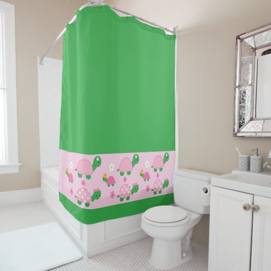 カラフルなピンクのかわいいアオウミガメ シャワーカーテン (インサイチュ)