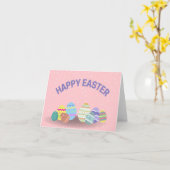 カラフルなピンクのイースター卵で楽しいイースター カード (黄色い花)