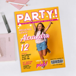 カラフルなピンクのガーリーな12歳の誕生日パーティー 招待状