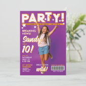 カラフルなピンクのガールズパーティー 12歳の誕生日パーティー 招待状 (スタンド正面)