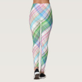 カラフルなピンクのターコイズの緑の格子縞のタータンチェックパターン レギンス (裏面)