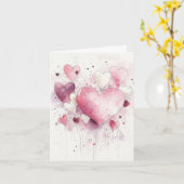 カラフルなピンクのハート バレンタインの挨拶 カード (黄色い花)