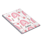 カラフルなピンクのボヘミアンレインボーとハート ノートブック (右側)