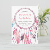 カラフルなピンクの夢のキャッチャーの誕生日の招待状 招待状 (スタンド正面)