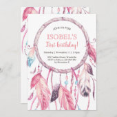 カラフルなピンクの夢のキャッチャーの誕生日の招待状 招待状 (正面/裏面)