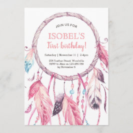 カラフルなピンクの夢のキャッチャーの誕生日の招待状 招待状