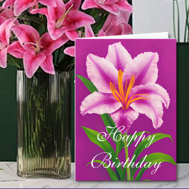 カラフルなピンクの春のユリ 百合の誕生日 カード