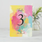 カラフルなピンクの水彩画 | テーブル番号カード 招待状 (スタンド正面)
