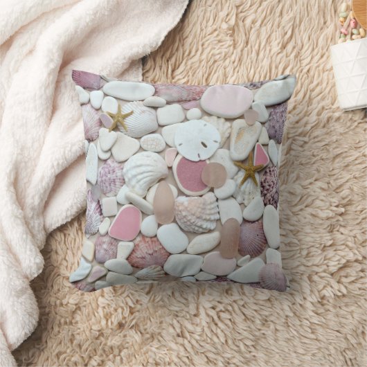 カラフルなピンクの海のガラスビーチ陶器の写真の貝 クッション (ブランケット)