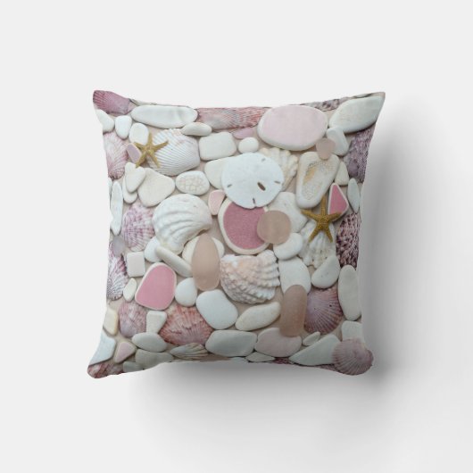 カラフルなピンクの海のガラスビーチ陶器の写真の貝 クッション (裏面)