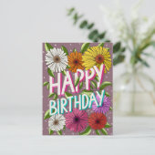 カラフルなピンクの花のデザインの誕生日カード ポストカード (スタンド正面)
