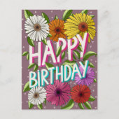 カラフルなピンクの花のデザインの誕生日カード ポストカード (正面)