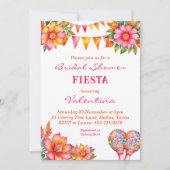 カラフルなピンクの花を飾ったメキシコ風のフィエスタ ウェディングシャワー 招待状 (正面)
