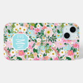 カラフルなピンクの花園のモノグラム Case-Mate iPhoneケース (裏面 (横))