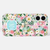 カラフルなピンクの花園のモノグラム Case-Mate iPhoneケース (裏面 (横))