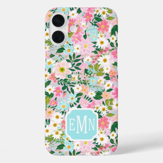 カラフルなピンクの花園のモノグラム Case-Mate iPhoneケース (裏面)