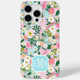 カラフルなピンクの花園のモノグラム iPhone 15 PRO MAXケース