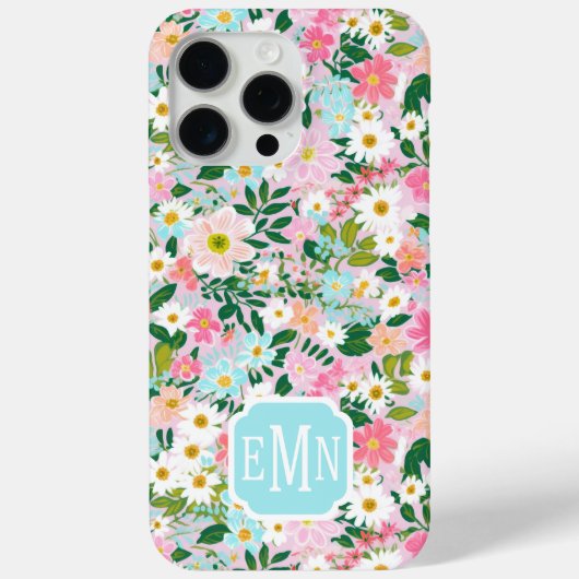 カラフルなピンクの花園のモノグラム Case-Mate iPhoneケース (裏面)