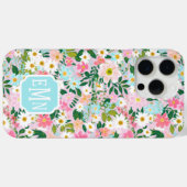 カラフルなピンクの花園のモノグラム Case-Mate iPhoneケース (裏面 (横))