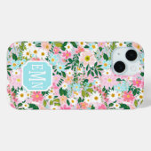 カラフルなピンクの花園のモノグラム Case-Mate iPhoneケース (裏面 (横))