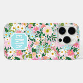 カラフルなピンクの花園モノグラム Case-Mate iPhoneケース (裏面 (横))