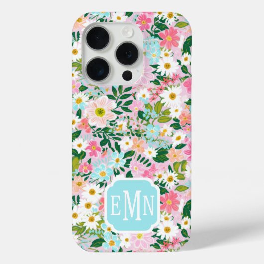 カラフルなピンクの花園モノグラム Case-Mate iPhoneケース (裏面)