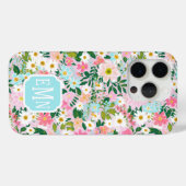カラフルなピンクの花園モノグラム Case-Mate iPhoneケース (裏面 (横))