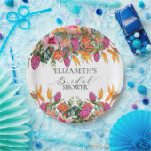 カラフルなピンクオレンジトロピカルフラワーのブライダルシャワー ペーパープレート (パーティー)