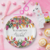 カラフルなピンクオレンジトロピカルフラワーのブライダルシャワー ペーパープレート (パーティー)