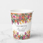 カラフルなピンクオレンジトロピカルフラワーのブライダルシャワー 紙コップ (裏面)