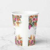 カラフルなピンクオレンジトロピカルフラワーのブライダルシャワー 紙コップ (右)