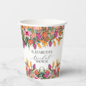 カラフルなピンクオレンジトロピカルフラワーのブライダルシャワー 紙コップ (正面)