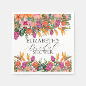 カラフルなピンクオレンジトロピカルフラワーブライダルシャワー スタンダードカクテルナプキン (正面)