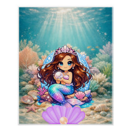 カラフルなファンタジーの人魚の壁画 ポスター