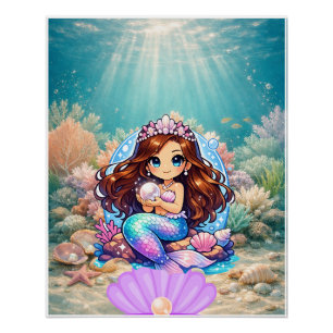 カラフルなファンタジーの人魚の壁画 ポスター