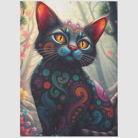 カラフルなファンタジー猫 薄葉紙 (正面)