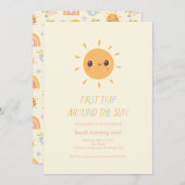 カラフルなファーストトリップアラウンドザサン1歳 招待状 (正面/裏面)