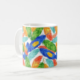 カラフルなフェザーパターン - 水彩抽象画 コーヒーマグカップ