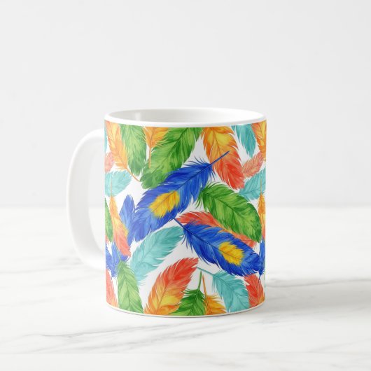 カラフルなフェザーパターン - 水彩抽象画 コーヒーマグカップ (正面左)