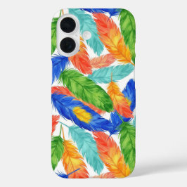カラフルなフェザーパターン - 水彩抽象画 iPhone 16ケース