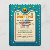 カラフルなフェルトの子供の誕生日パーティー招待状 ポストカード (正面)