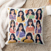 カラフルなフォークアートの美意識 女性の肖像画 クッション (ブランケット)