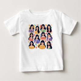 カラフルなフォークアートの美意識 女性の肖像画 パターン ベビーTシャツ