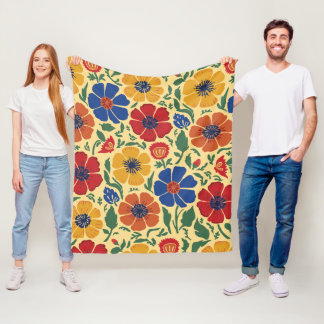 カラフルなフォークアートの花柄フリースブランケット フリースブランケット