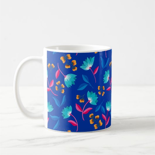 カラフルなフォークアートの花柄 コーヒーマグカップ (左)