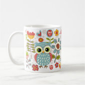 カラフルなフクロウおよび花の幸せなマグ コーヒーマグカップ (左)