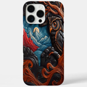 カラフルなフクロウと山々が息を吹き返すような空の下 iPhone 16 PRO MAXケース